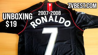 Manchester United 20072008 Away Black Retro Soccer Jersey Unboxing [upl. by Nelad951]