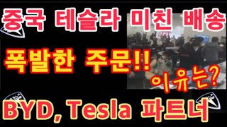 테슬라 중국에서 미친 배송 폭발하는 주문 모든곳에서 차를 찾으러 줄을 서고 있다  BYD Tesla는 파트너  테슬라 투자 [upl. by Ecnarretal]