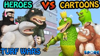 Heroes vs Cartoon Characters Turf War  Hero vs Cartoon S2  SPORE [upl. by Pasia]