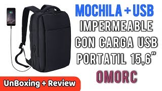 OMorc Mochila Ordenador Portatil 156 Pulgadas Impermeable con Conector Externo USB  Review Español [upl. by Vergne]