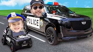 Chris rides on toy police car  Kids stories about good behavior and rules [upl. by Mairam]