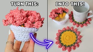 Crochet Flower Coasters and Pot Tutorial  Tulip Coaster with Pot 🌸 Brunaticality Crochet [upl. by Mendelsohn323]