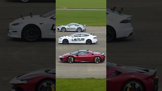 Tesla Model S Plaid vs Ferrari SF90 vs Porsche 911 Turbo S dragrace youtubeshorts credit Carwow [upl. by Rosemari]