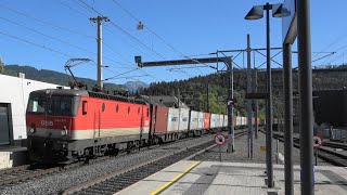 ÖBB Güterzüge durchfahren den Bahnhof Rankweil in Vorarlberg mit 2 WerbeTaurus und Alpenstaubsauger [upl. by Hannahsohs]