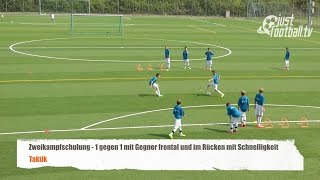 Fussballtraining 1 gegen 1 mit Gegner frontal und Schnelligkeit  Zweikampfschulung  Taktik [upl. by Dorsman112]