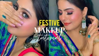 Festive Makeup Look  Parlour jesa makeup Ghar per Hariyali teej Makeup Newly bride PBEAUTY 1111 [upl. by Dogs]