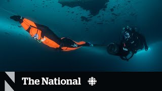 TheMoment a diver broke the world record with a 140 m swim under ice [upl. by Iroc]