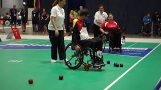 BISFed 2018 World Boccia Championships BC4 3rd place Alison Levine CAN  Boris Nicolai GER [upl. by Adlecirg417]