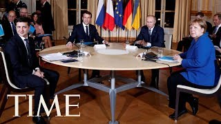 Russia President Putin And Ukraine President Zelensky Sit Down For Peace Talks For First Time  TIME [upl. by Kentigera]