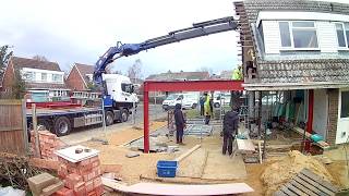 Time lapse of steel frame erection for house extension [upl. by Clement]