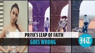 Watch Wink girl Priya Prakash Varrier falls down on sets of Telugu debut film [upl. by Roumell894]