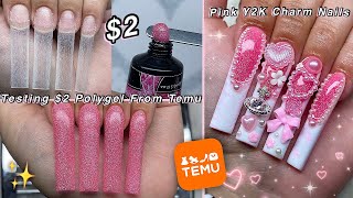 TESTING 2 POLYGEL FROM TEMU✨ PINK Y2K POLYGEL NAILS amp KAWAII CHARMS DESIGN  Nail Tutorial [upl. by Roma200]