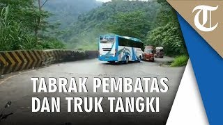 Rem Blong Bus Pariwisata Tabrak Pembatas Jalan dan Truk Tangki BBM Seorang Pria Lompat Keluar [upl. by Atthia777]