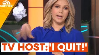 ‘I QUIT’ LIVE On TV  Sunrise star Edwina Bartholomew fumes over motherhood news story [upl. by Arodnap]