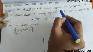 class 11Deduce Grahams law of diffusion from kinetic gas equation explanation in Telugu [upl. by Robertson917]