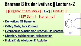 Chemical reaction of Benzene  Derivatives of benzene  L2  Unit1  POC2  Carewell Pharma [upl. by Lucilia]