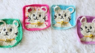 Teje bonito tutorial a crochet ADORABLE 😍 Granny square de Gatito  conejos a crochet [upl. by Rockie]