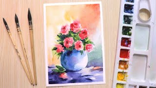 Watercolor painting for beginners beautiful flowers and leafs [upl. by Narak309]