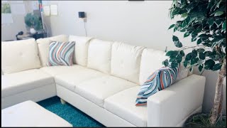 Wayfair  White Sectional Leather Sofa Unboxing And Assembling [upl. by Ennaehr]