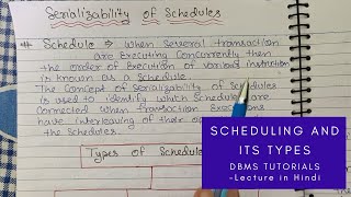 Lec  43  Explain Scheduling in DBMS  Serializability of Schedule  Types of Schedules in Hindi [upl. by Kallick883]