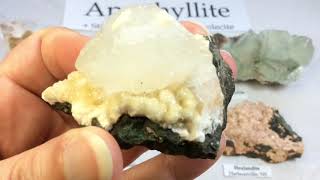 Crystal amp Mineral Education APOPHYLLITE W ZEOLITES Stilbite Heulandite Scolecite [upl. by Nortad758]