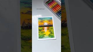 oil pastel drawing  easy sunset scenery drawing  sunset scenery shorts viral oilpastel drawing [upl. by Eentrok]