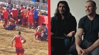 UFC Fighters React to MMA Football Calcio Storico feat Elias Theodorou and Misha Cirkunov [upl. by Dennie]