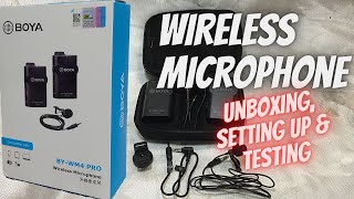 Wireless microphone review  Boya BYWM4 PROK1  unboxing set up and testing [upl. by Yolanthe]