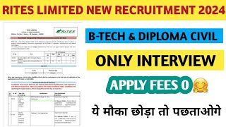 Rites Limited Requirement 2024  Latest Civil btech amp Diploma Govt Job  civil vacancy [upl. by Nortad]