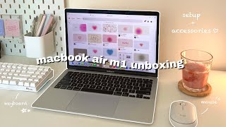 macbook air m1 unboxing 2023 💗💻  setup  accessories ˚✧｡ [upl. by Clarence897]