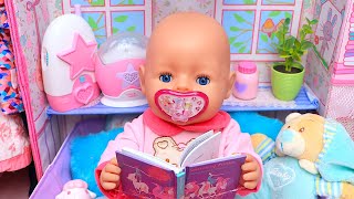 Baby Born Doll Reading Bedtime Story in Pink Dollhouse Play Toys evening routine [upl. by Skippy134]