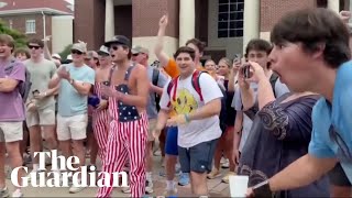 Counterprotester appears to make racist gesture towards proPalestinian rally [upl. by Christoforo]