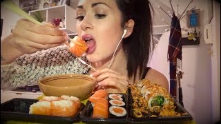 ASMR MANGIO SUSHI  Eating Sounds SALMON ROLL Uramaki Hosomaki Nigiri [upl. by Yentnuoc]