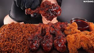 ASMR MUKBANG  Black Bean Noodles amp Spicy Fried Chicken Shrimp Stick EATING 짜파게티 BBQ 양념치킨 새우스틱 먹방 [upl. by Trinetta]