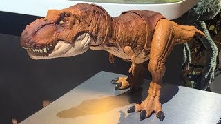 Jurassic World Thrash N Throw Tyrannosaurus Rex at Mattel Toy Fair 2018 [upl. by Terencio]