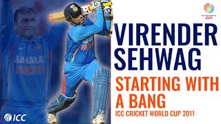 Virender Sehwag Five matches five firstball boundaries  Cricket World Cup 2011 [upl. by Yntrok]