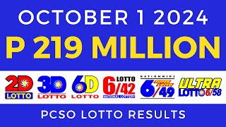 Lotto Result Today 9pm October 1 2024  PCSO Complete [upl. by Maiah349]