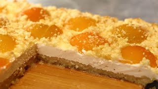 Saftiger Aprikosenkuchen mit Streusel und Quark vom Blech ohne Kneten Marillenkuchen mit Topfen [upl. by Rick396]