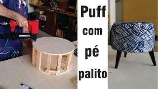 Puff redondo pé palito inclinado Upholstered stool with wooden foot [upl. by Ycrep280]