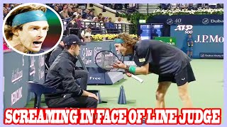 Andrey Rublev disqualified in Dubai for furiously screaming in face of line judge [upl. by Ysus]