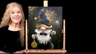 Learn How to Draw and Paint quotNEW YEARS GNOMEquot with Acrylics  Paint and Sip at Home  Art Tutorial [upl. by Gorrian57]