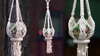 DIY Macramé Plant Hanger NEW Design with Ring and Beads [upl. by Aimat]