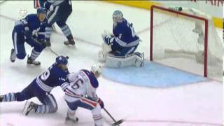 Jonathan Bernier Robs Arcobello Leafs vs Oilers 101213 [upl. by Doowyah448]