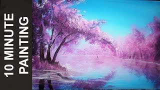 Painting a Cherry Blossom Tree Along the River with Acrylics in 10 Minutes [upl. by Stannfield893]