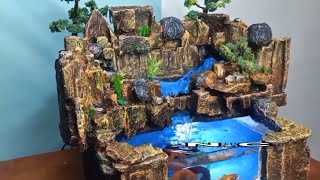 How to make Aquarium dioramas Waterfall mini landscape  Aquarium Waterfall fish tank Guppy [upl. by Cnahc]