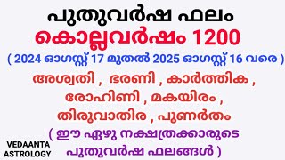 പുതുവർഷഫലം1200 അശ്വതി ഭരണി കാർത്തിക രോഹിണി മകയിരം തിരുവാതിര പുണർതംMalayalamNew year predictions1200 [upl. by Anirtac]