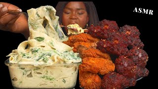 ASMR CHICKEN WINGS amp ALFREDO CREAMY PASTA MUKBANG NO Talking Sticky Eating Sounds [upl. by Adnuhsed883]