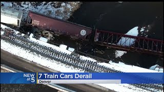 BNSF Train Derails In Denver Sends 3 Empty Cars Into South Platte River [upl. by Arreic]