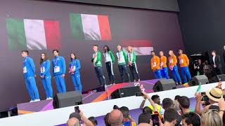 Ireland receive their European mixed 4x400m gold medals [upl. by Ylrehs]