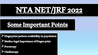 Some Important Points Poroscopy  Cheiloscopy  Fingerprint NTA NETJRF 2022 savvyforensics [upl. by Sommers]